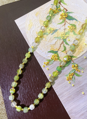 多巴胺彩色天然石串珠项链渐变小众个性百搭锁骨链新中式颈链