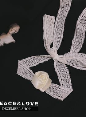 白玫瑰优雅蝴蝶结系带choker项链