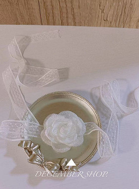 夏日新款超仙白色蕾丝绑带山茶花