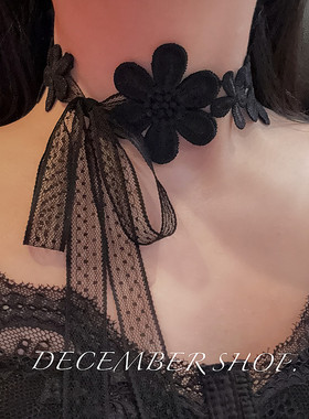 夏日仙白色花朵蕾丝蝴蝶结颈环颈带绑带choker锁骨链配饰项链项圈