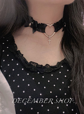 白色爱心项链蝴蝶结铃铛choker甜美性感新款女锁骨链项圈颈带配饰