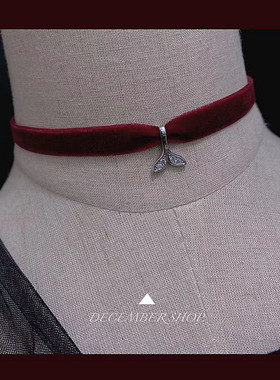 原创新款海豚鱼尾项链女黑色锁骨链韩国简约闪锆石choker晚会配饰