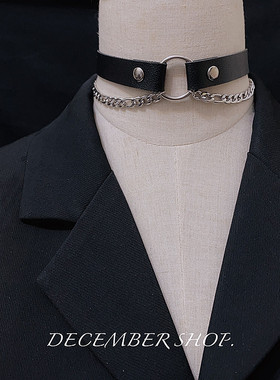 手作新款朋克项链双层金属链条项圈皮颈链脖圈摇滚choker街拍圆环