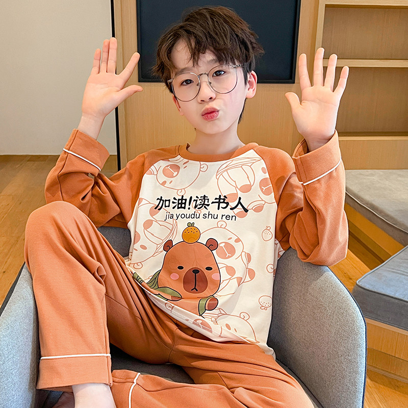 儿童睡衣春秋季男童长袖薄款卡通可爱中大童初中生男孩家居服套装,淘宝优惠券,粉丝福利购,淘宝优惠卷