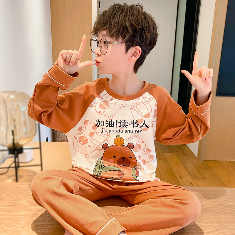 儿童睡衣春秋季男童长袖薄款卡通可爱中大童初中生男孩家居服套装,淘宝优惠券,粉丝福利购,淘宝优惠卷