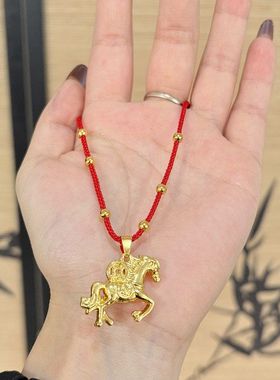 马年新款金色铜钱小马项链男女情侣款国风转运珠项链饰品礼物