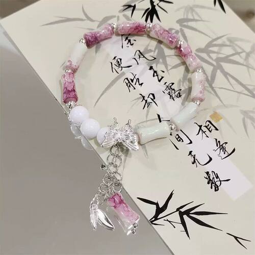 中古风如意锁吊坠串珠手串小众百搭气质福牌手链手饰品 - 图1