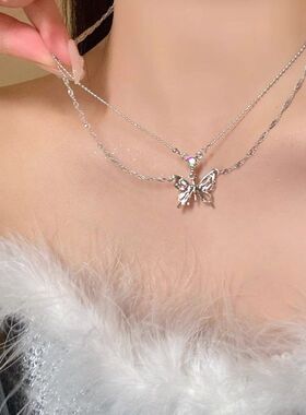 爱心双层蝴蝶项链女甜酷ins潮辣妹气质高级感个性百搭骨碟锁骨链