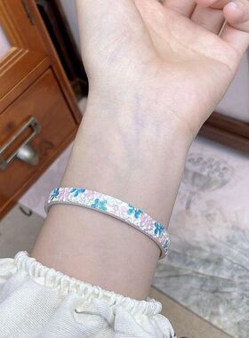 珐琅彩浮雕桃花繁花似锦手镯女镯子生日礼物送女友