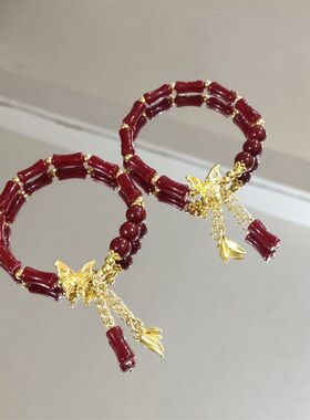 爆款中式古风金蝴蝶手链小众竹节森系情侣百搭学生手串闺蜜手饰