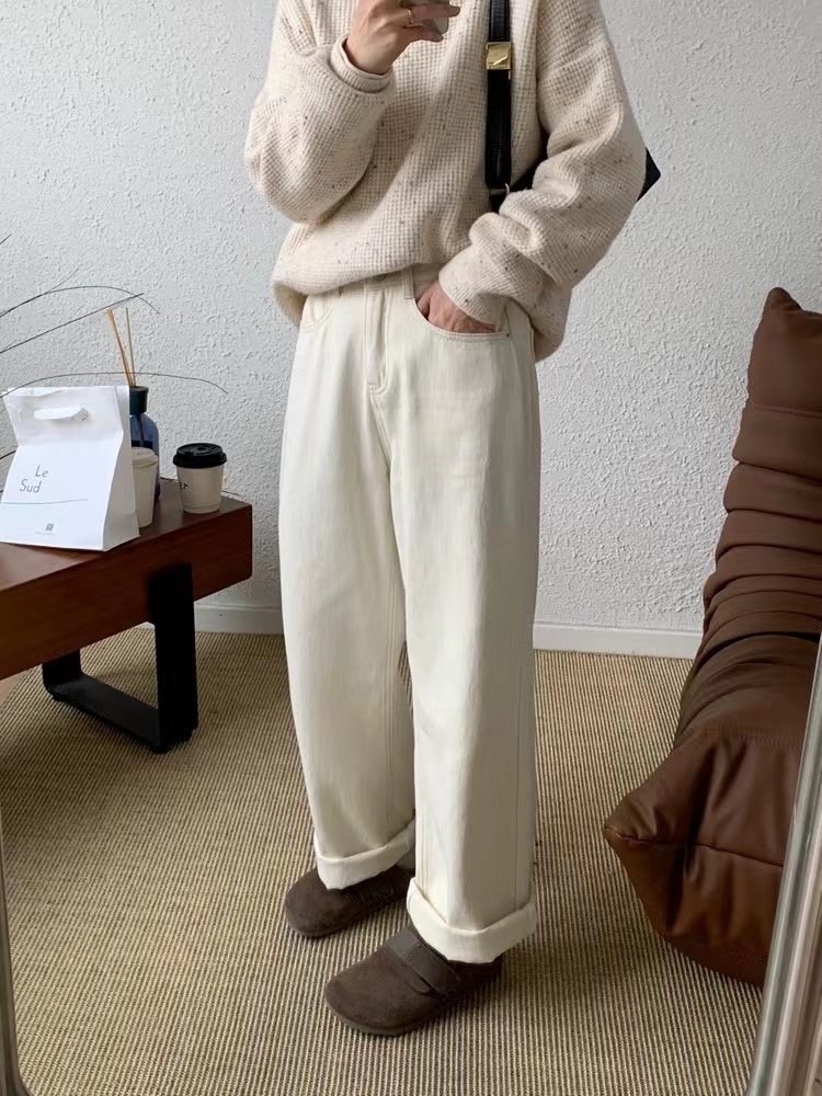 大碗plus定制大码女装微胖白色阔腿牛仔秋高腰宽松显瘦遮肉休闲裤,淘宝优惠券,粉丝福利购,淘宝优惠卷