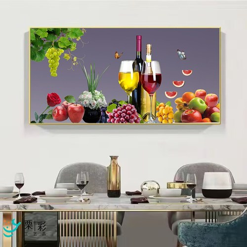 高档餐厅装饰画现代简约饭厅水果酒杯壁画单幅餐桌背景墙大气挂画 - 图0