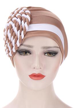 2021欧美外贸侧面辫子双色包头帽牛奶丝印度包头帽现货