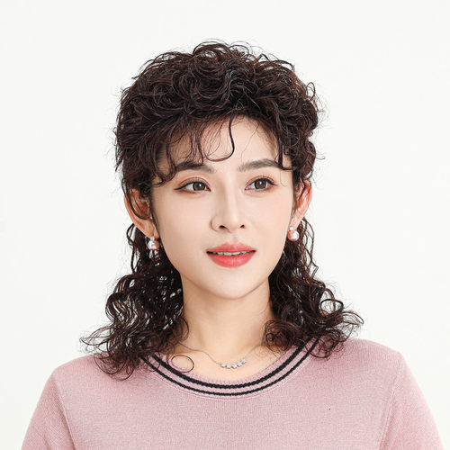 假发女长发中长卷发真人发丝中老年妈妈发型羊毛卷半扎可盘发假发 - 图0