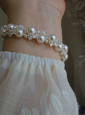 正圆珍珠手链轻奢闪镶钻珍珠长约气质手串小众*级感