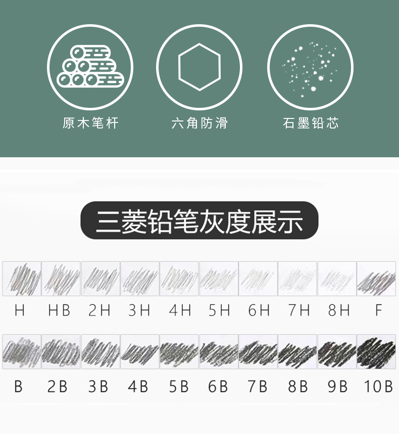 uni三菱铅笔素描铅笔9800绘画专业书写2b/hb/2h/4b套装炭笔学生素描铅笔美术生专用2比铅笔考研速干笔6b,淘宝优惠券,粉丝福利购,淘宝优惠卷