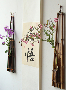 壁挂式紫竹藤编墙面禅意插画器