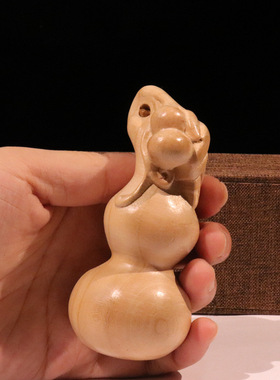 一叶葫芦木雕挂件福禄双全好运气