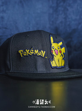 宠物小精灵POKEMON皮卡丘平沿帽黑男女棒球帽ins嘻哈帽可爱游戏
