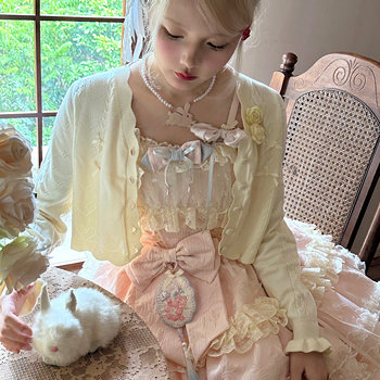 Sweater Peach Sweater Cardigan Spring and Autumn Sweater Lolita Thin Jacket *Good Night Bear Original