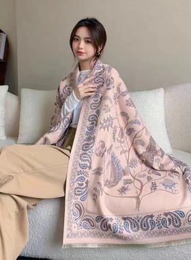 菲菲同款空调房围巾女2026新款夏季办公室仿羊绒毛毯保暖外搭披肩