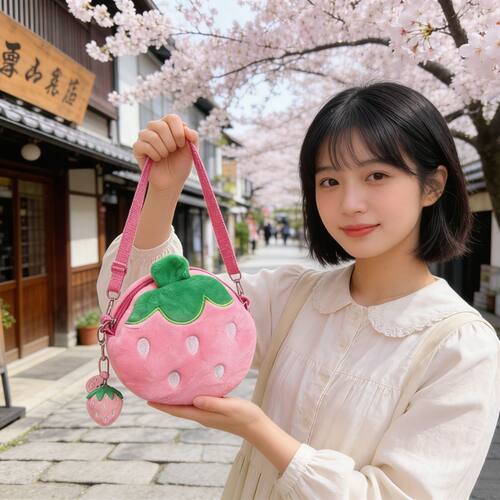 原创设计夏日成人儿童草莓斜挎包毛绒小包包生日礼品草莓收纳包 - 图0