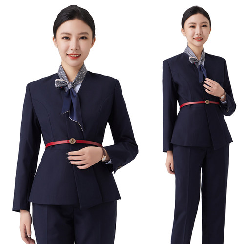 22新款中国移动女工作服营业厅公司工装藏青裤子套装套服工服 - 图0