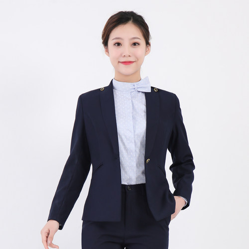 新款中国移动工作服女藏蓝春秋移动公司外套营业员制服西装裤套装 - 图1