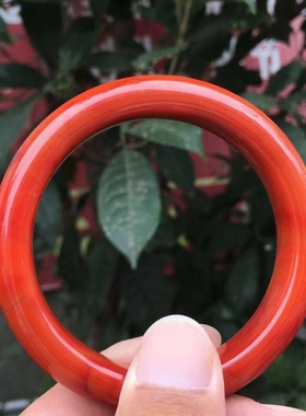 天然南红玛瑙手镯女款55mm四川凉山柿子红满色满肉手镯收藏款原矿