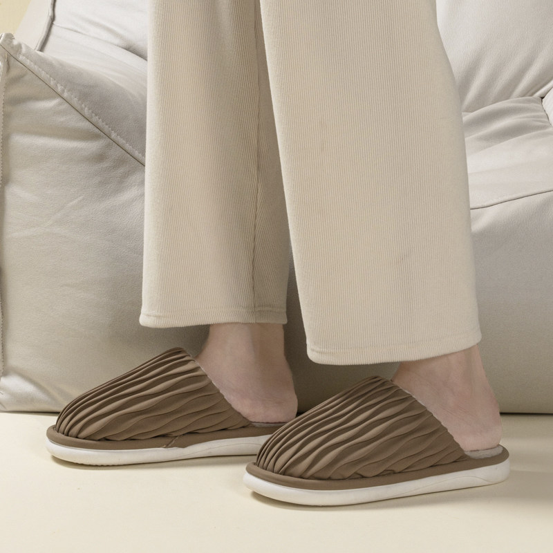 褶皱棉拖鞋女2024新款秋冬季室内家居加绒保暖PU防水情侣家用棉拖,淘宝优惠券,粉丝福利购,淘宝优惠卷