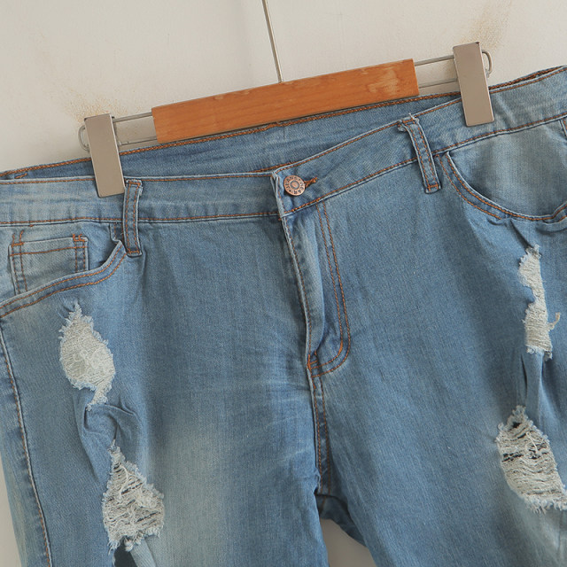 Summer thin ripped denim shorts men's cropped pants slim trendy brand Korean style trendy women's medium pants casual pants