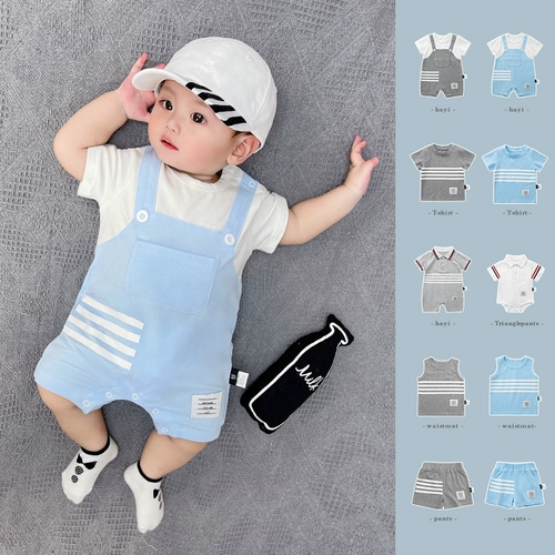 Летняя тонкая хлопковая футболка с коротким рукавом, комплект, детская одежда, боди