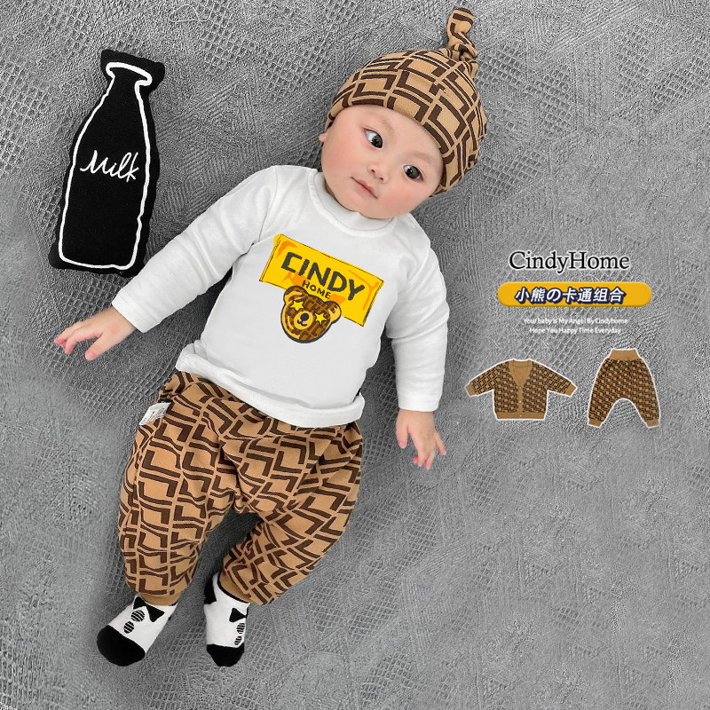 卡通小熊婴儿衣服春秋季纯棉长袖宝宝连体衣哈衣爬服秋装分体套装,淘宝优惠券,粉丝福利购,淘宝优惠卷