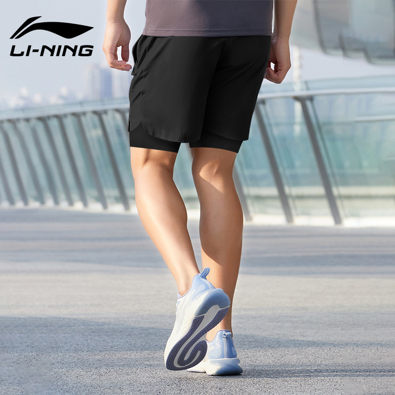李宁运动跑步短裤假两件马拉松田径训练篮球美式三分裤男速干健身