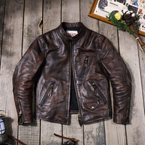 Tea Core Mari Venom Locomotive Leather Clothing Washed as Old Tom Hardy Classic Classic Collar Retro Mens Leather Jacket