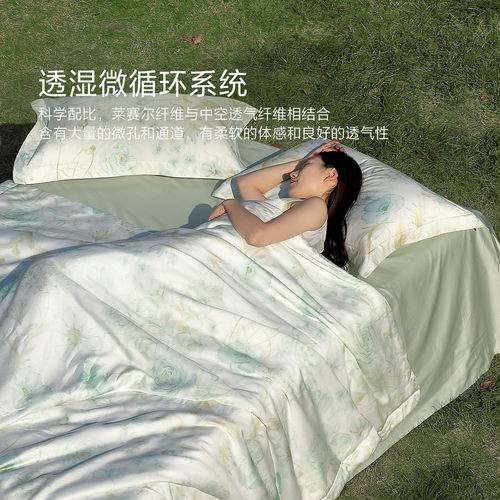 水星家纺60支LFH天丝™贡缎夏被A类抑菌凉感被子夏季可水洗空调被 - 图1