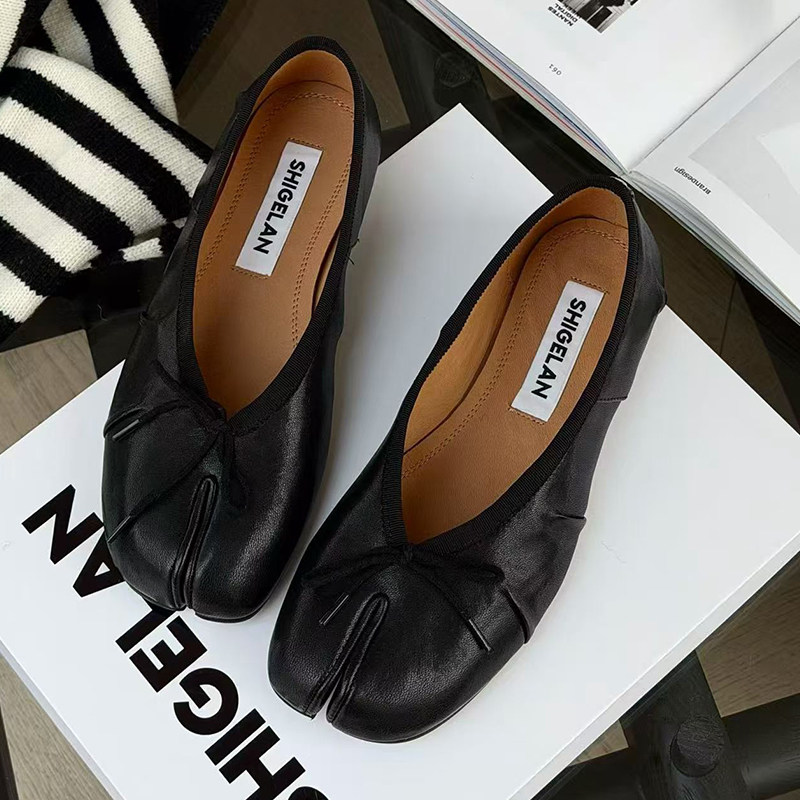 诗歌兰真皮芭蕾舞鞋女2026春季新款平底蝴蝶结一脚蹬百搭分趾单鞋,淘宝优惠券,粉丝福利购,淘宝优惠卷