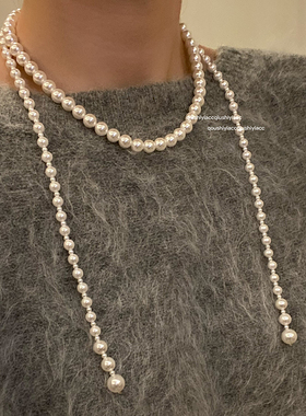 浮幻温柔气质奶白色珠珠毛衣链