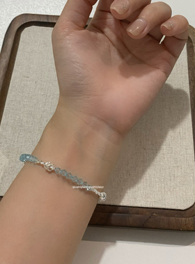 秋十一Acc 夏日碎碎冰蓝色珠珠碎银子手链