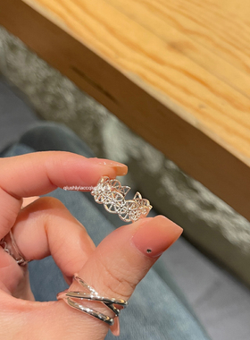 秋十一Acc 小众设计镂空蕾丝叠戴戒指开口戒
