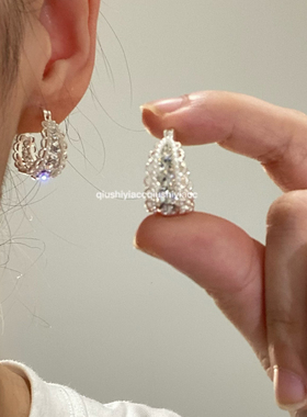 秋十一Acc 可甜可盐~蕾丝环绕小米珠blingbling钻钻耳环精致耳饰