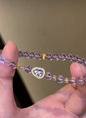 女天然紫水晶黄水晶招财葫芦手串