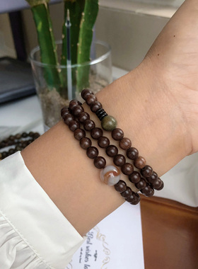 情侣金丝楠木玛瑙多圈手串