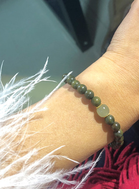绿檀木手串散珠女款玉石檀香念珠盘玩佛珠木质文玩天然和田玉手链