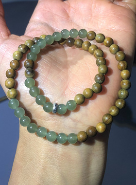 天然绿檀木手串和田玉新中式双圈