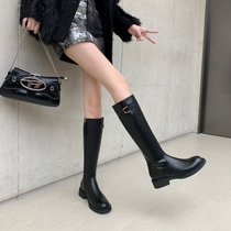 Giant Legs Straight ~ Corso Venezia Genuine Leather Round Head Retro Rider Boots Woman though kneecap and long cylinder boots