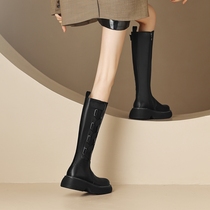 Great wearing ~ Corso Venezia thick bottom genuine leather side zipped long cylinder boot female autumn winter plus suede rider boots