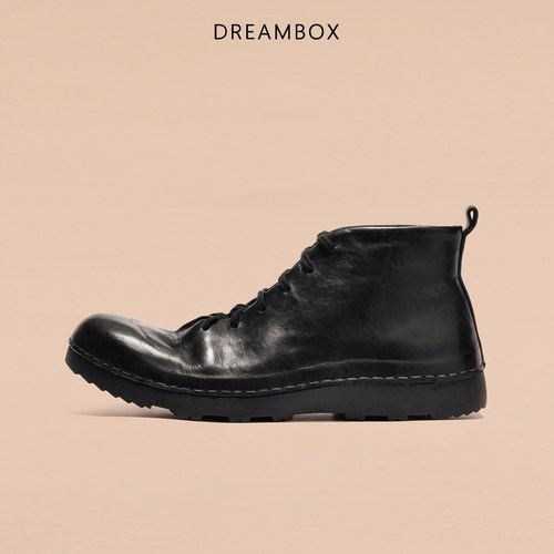 DREAMBOX钧博水洗马皮男士马丁靴极简复古高帮男鞋2025新款短靴 - 图0