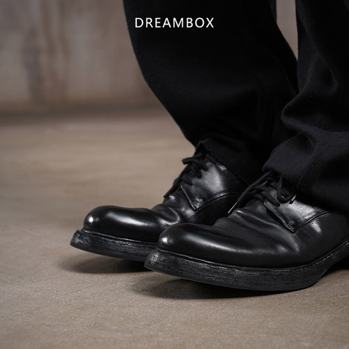 DREAMBOX钧博新款马皮复古休闲皮鞋重水洗手工固特异男士德比鞋 - 图1