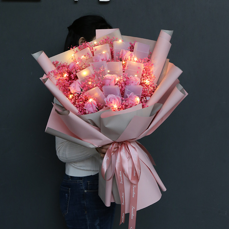 蓝色满天星干花香烟花束礼盒情人节送男朋友闺蜜真花放烟礼物成都 华礼鲜花 淘优券